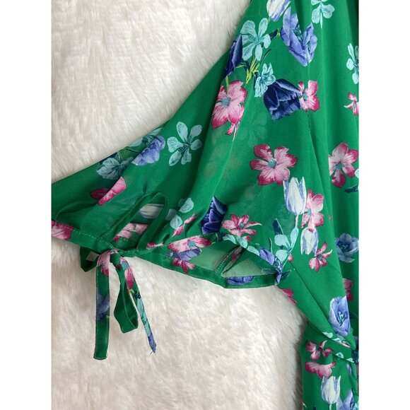 Jessica Howard Size 22W Green Floral Print Short Sleeve Belted Midi Dress - Picture 2 of 8